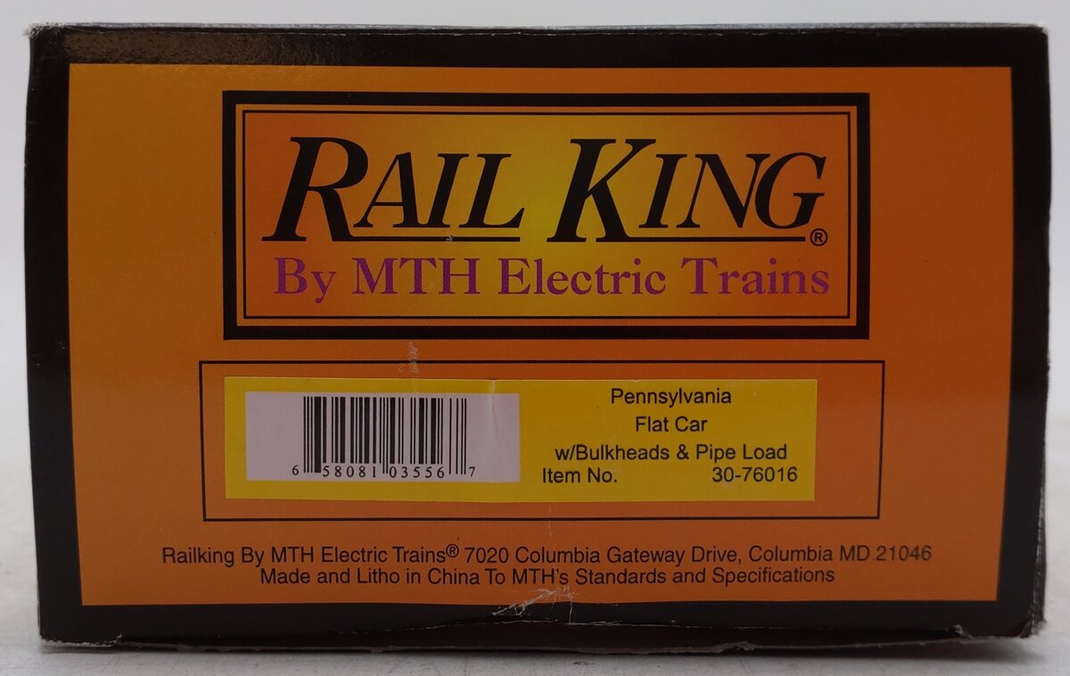 MTH 30-76016 O Gauge Pennsylvania Flatcar w/Bulkheads & Pipe Load EX/Box
