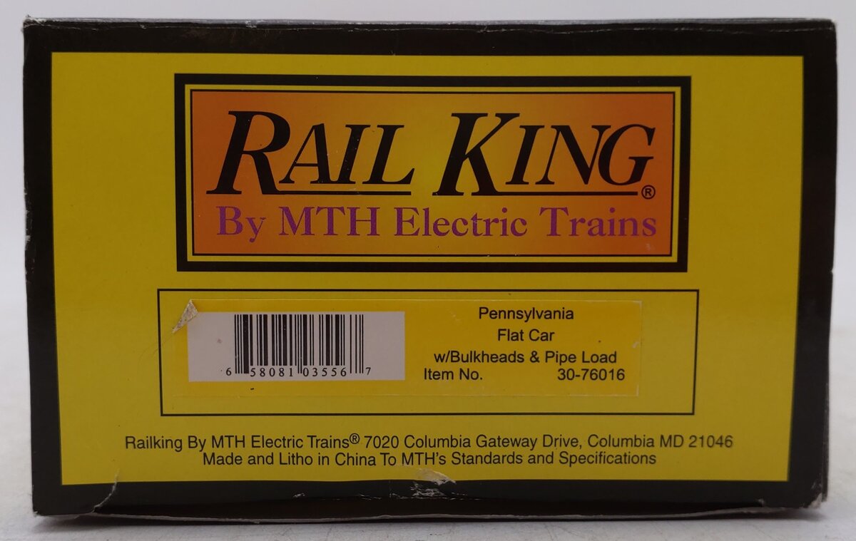 MTH 30-76016 O Gauge Pennsylvania Flatcar w/Bulkheads & Pipe Load EX/Box
