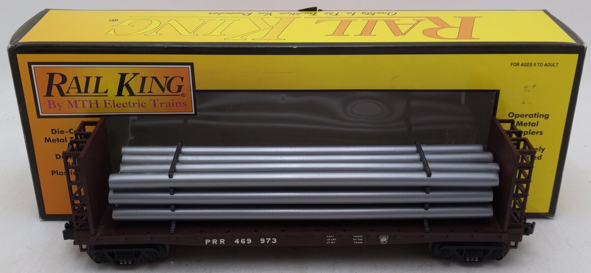 MTH 30-76016 O Gauge Pennsylvania Flatcar w/Bulkheads & Pipe Load EX/Box