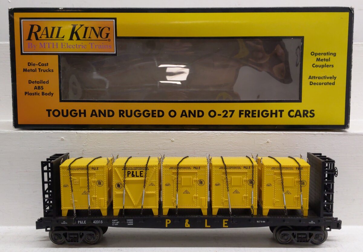 MTH 30-76606 O Pittsburgh & Lake Erie Flat Car w/ Bulkheads & LCL Containers