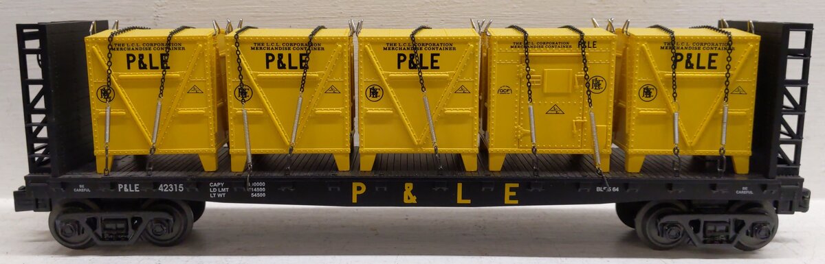 MTH 30-76606 O Pittsburgh & Lake Erie Flat Car w/ Bulkheads & LCL Containers