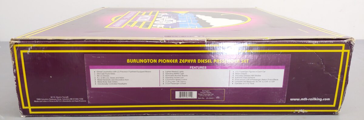 MTH 20-2543-1 Burlington Pioneer Zephyr O Gauge Diesel Passenger Set w/PS2 LN/Box