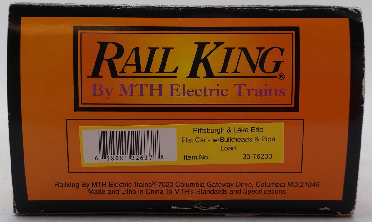 MTH 30-76233 Pittsburgh & Lake Erie Flat Car - w/Bulkheads & Pipe Load #42306 EX/Box