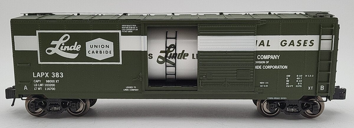 K-Line 6-22414 O Gauge Linde Union Carbide Boxcar #383 w/Interior Aluminum Tank LN/Box