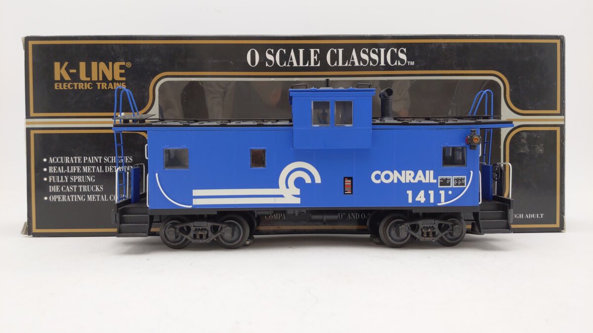 K-Line K613-1411 O Gauge Conrail Bay Window Illuminated Caboose #1411 EX/Box