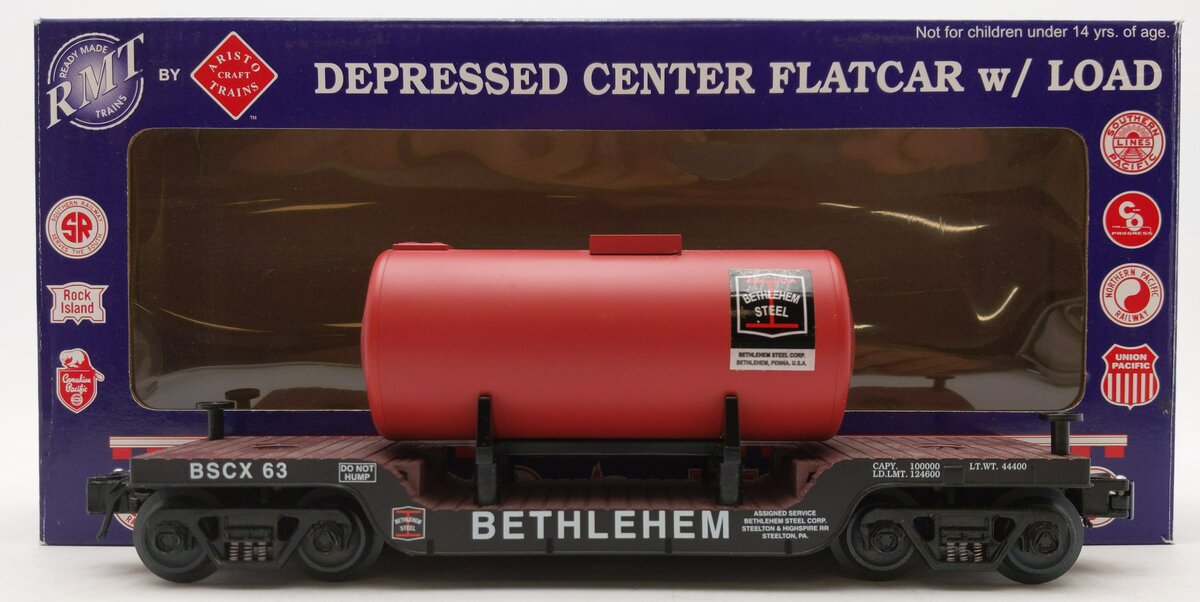 Aristo-Craft 96519-4 O Gauge Bethlehem Steel Depressed Flatcar w/ Load #63 LN/Box