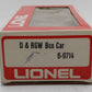 Lionel 6-9714 O Gauge Denver & Rio Grande Western Box Car EX/Box