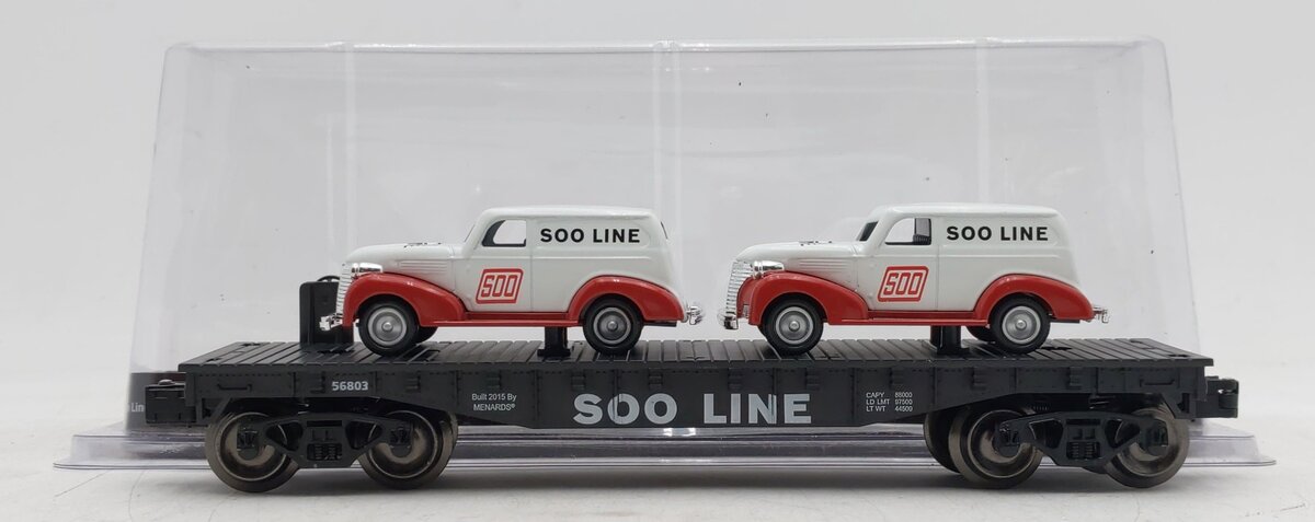 Menards 279-3052 O Gauge SOO Line Flat Car w/ Two Panel Cars #56803 EX/Box