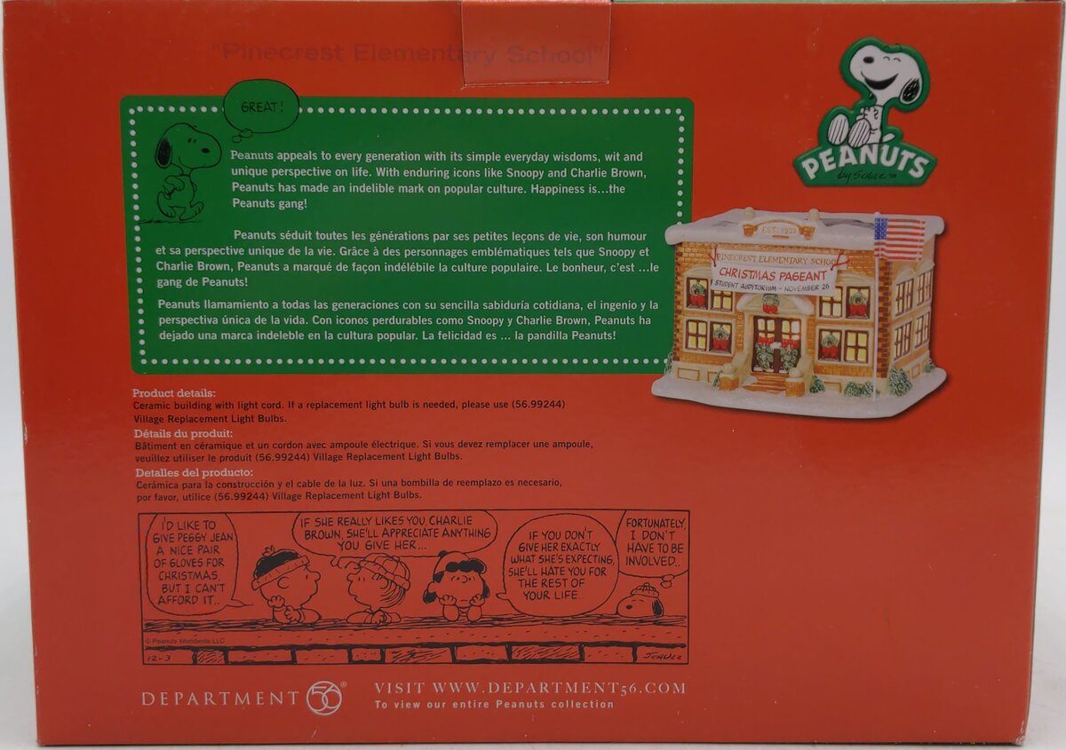 Dept 56 799079 Pinecrest Elementary School Peanuts Village LN/Box