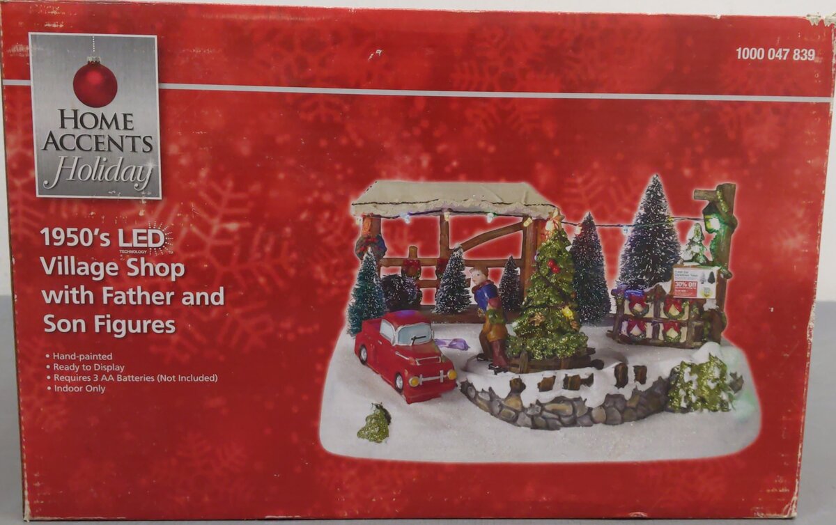 Home Accents 1000047839 1950's LED Village Shop w/Father & Son Figures EX/Box
