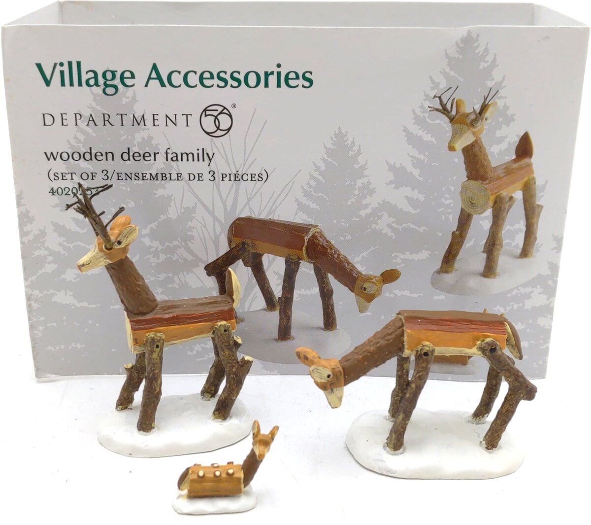 Dept 56 4020253 Wooden Deer Family (Set of 3) NIB
