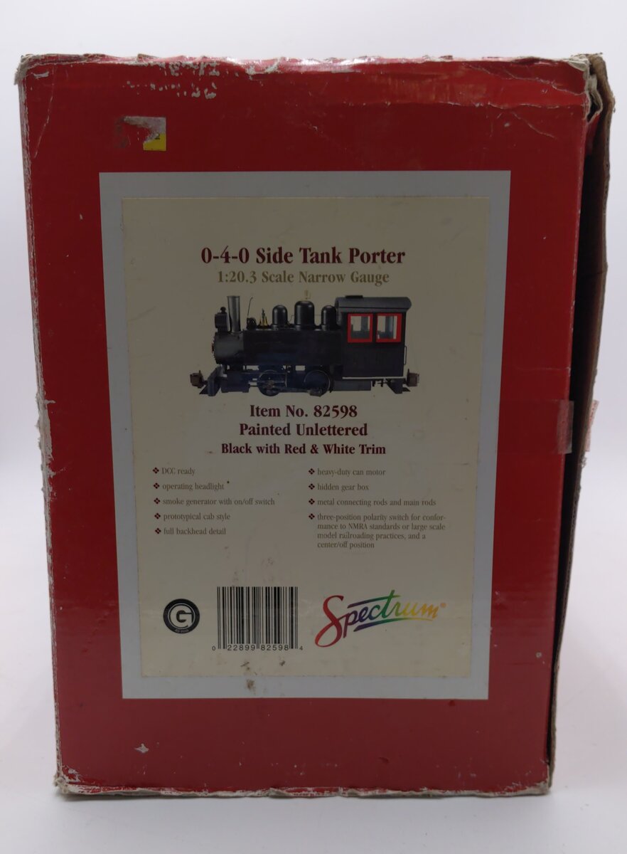 Bachmann Spectrum 82598 1:20.3 Scale Unlettered 0-4-0 Tank Porter Engine EX/Box