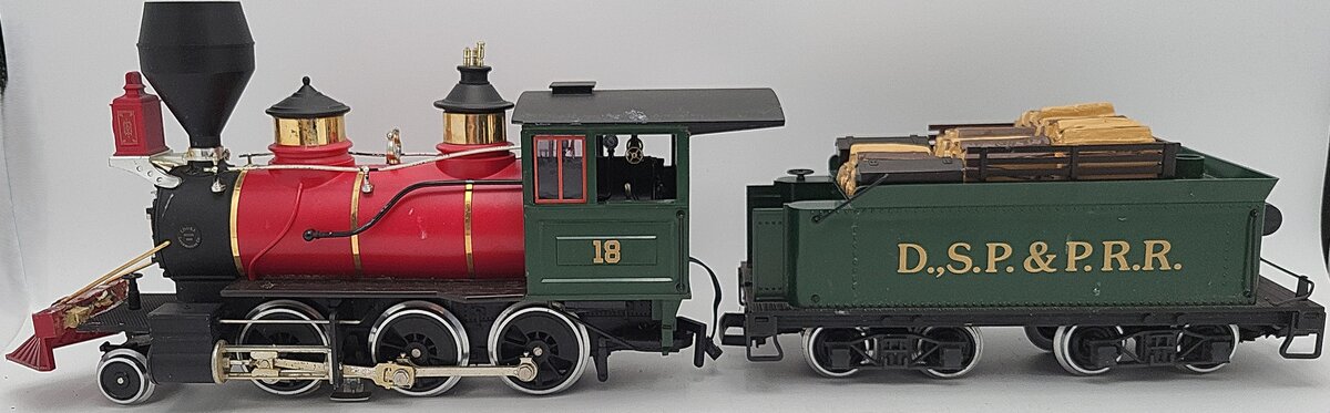 LGB 2018D G Scale DSP&PRR 2-6-0 Mogul Steam Locomotive & Tender #18 VG/Box