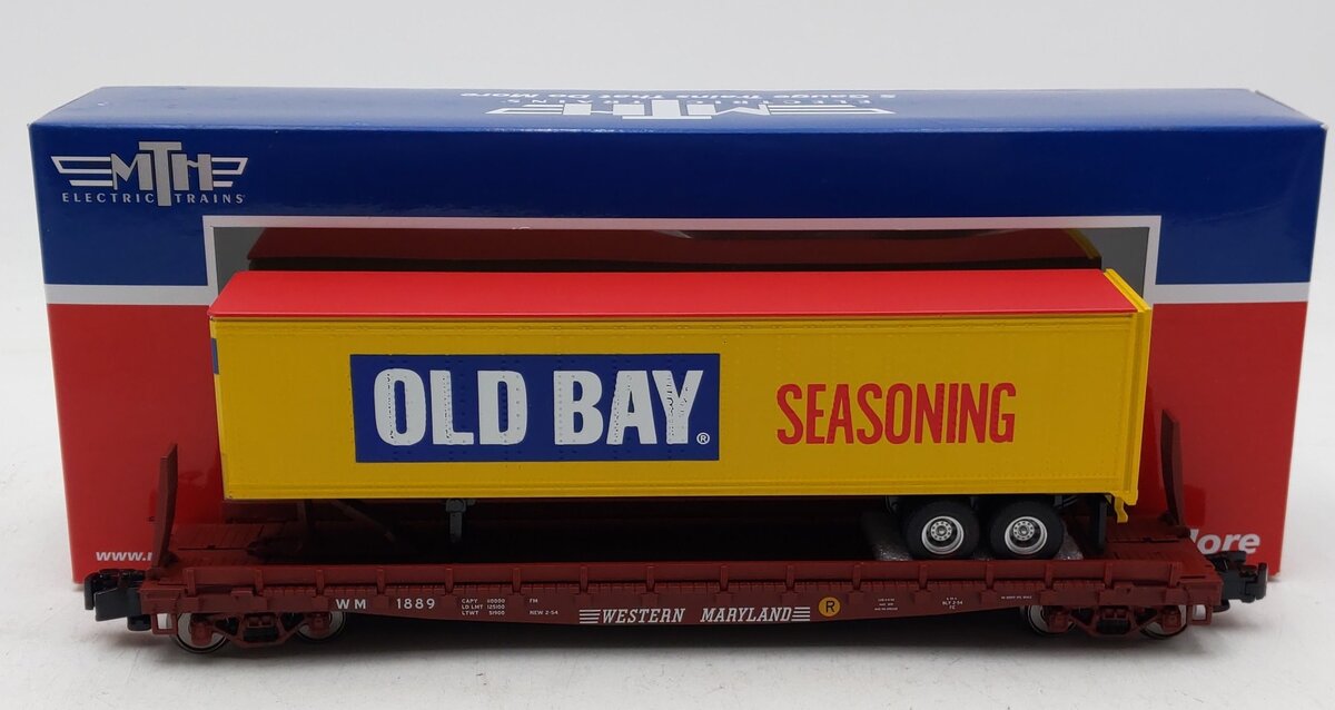 MTH 35-76034 S Western Maryland Flat Car w/45' Trailer #1889 NIB
