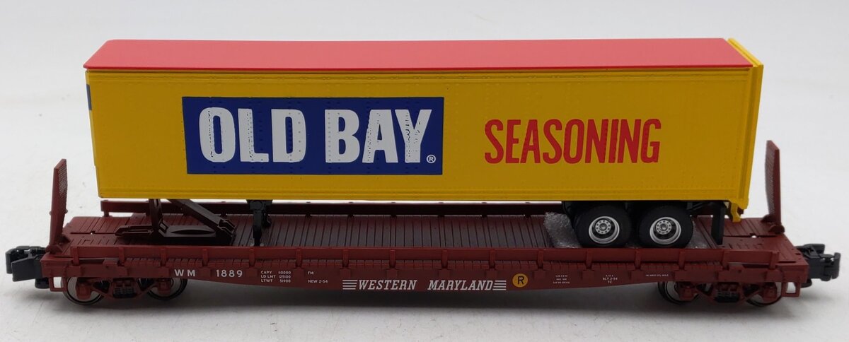 MTH 35-76034 S Western Maryland Flat Car w/45' Trailer #1889 NIB
