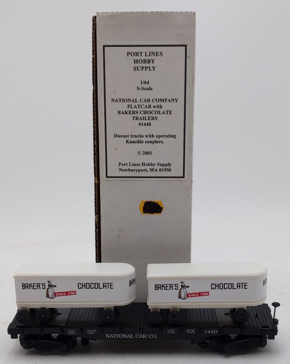 Portlines Hobbies 1440 S Scale NCCX Flatcar w/ Baker's Chocolate Trailers EX/Box