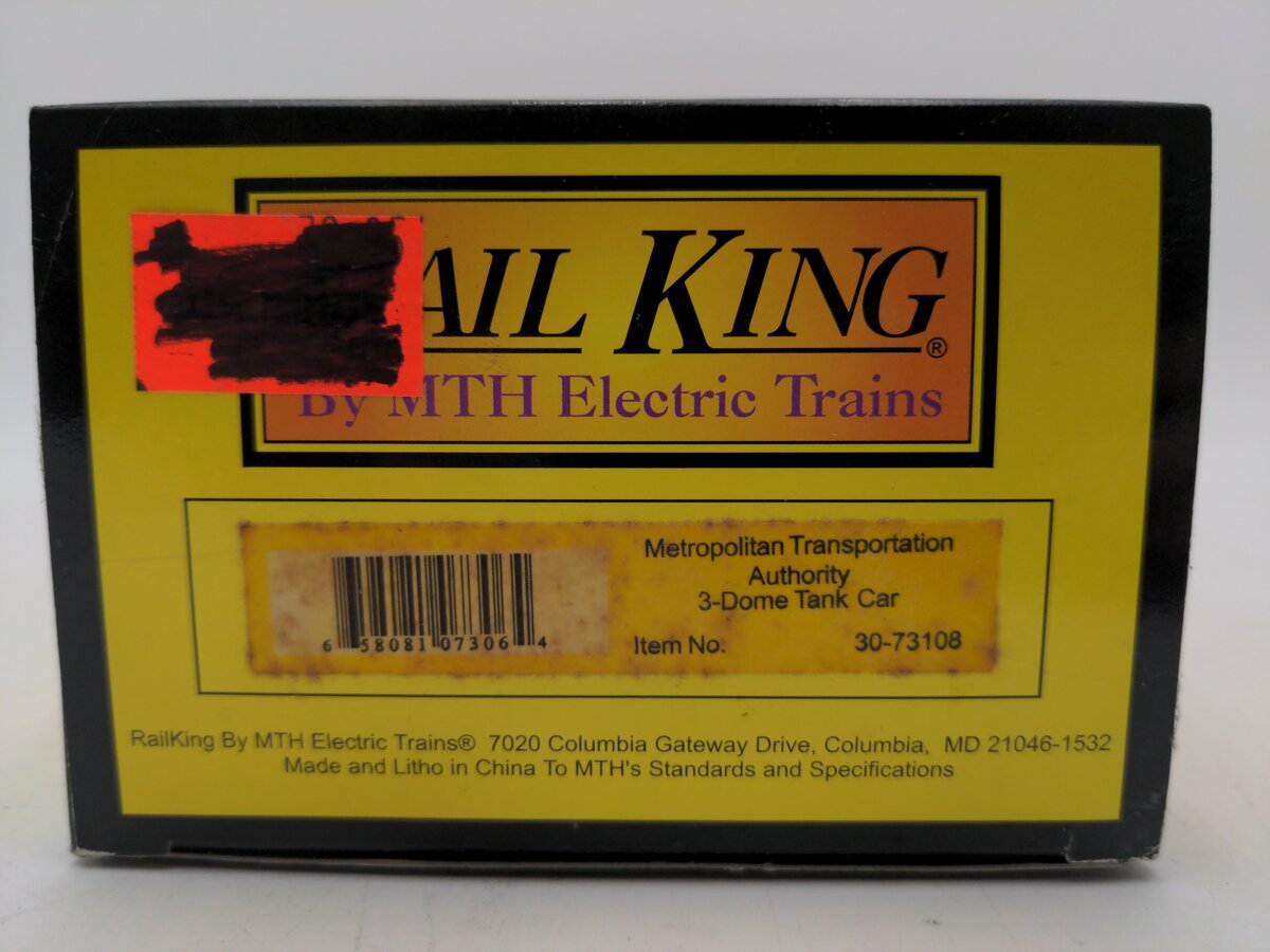 MTH 30-73108 O Gauge MTA 3-Dome Tank Car LN/Box