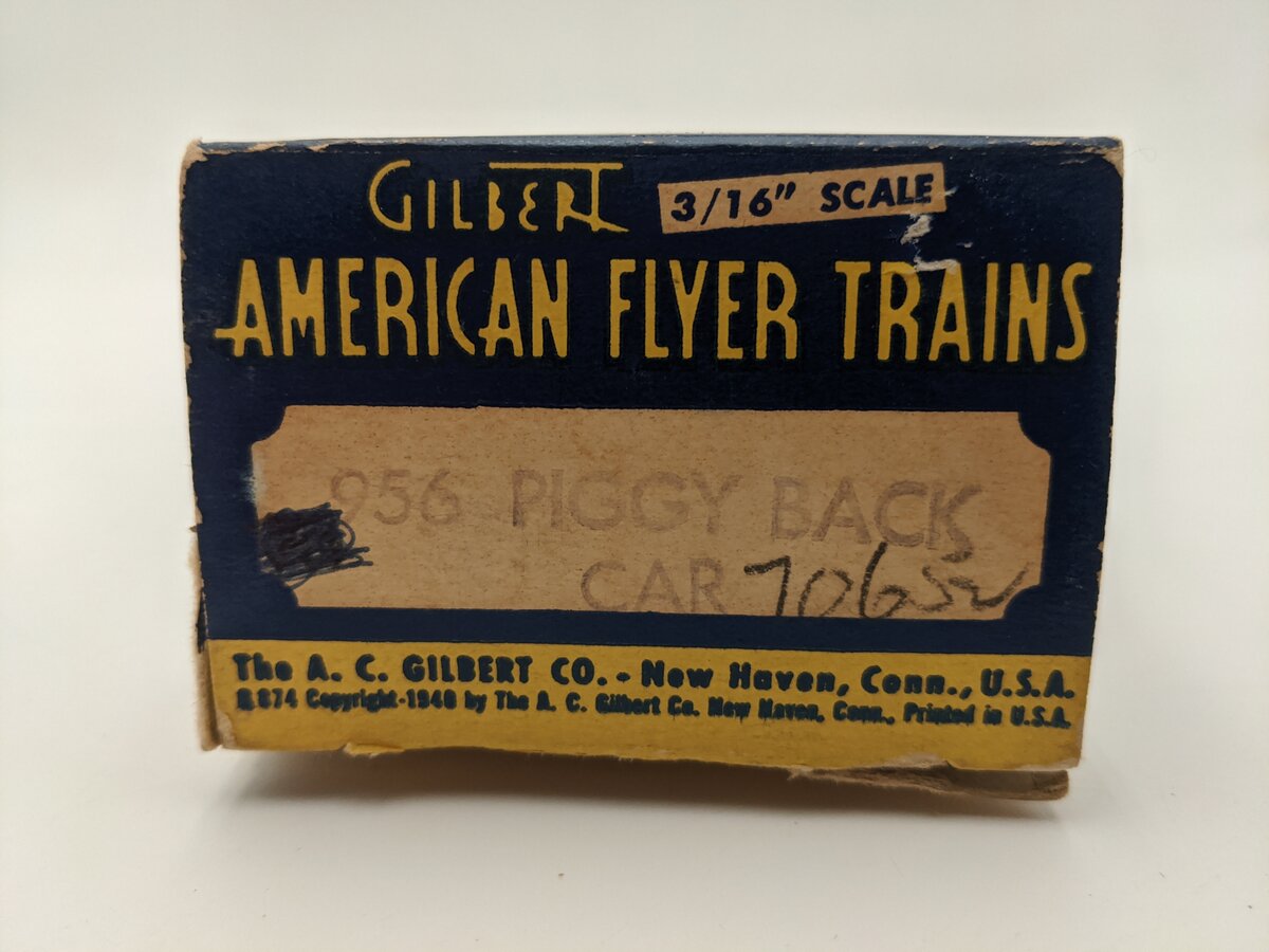 American Flyer 956 Vintage S Gauge Monon Flatcar with Two Piggyback Vans EX/Box