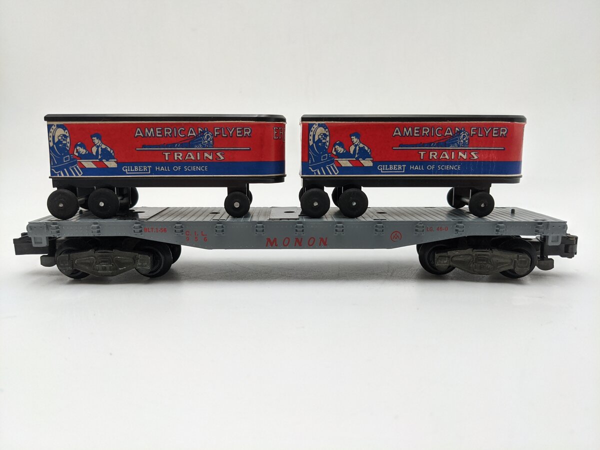 American Flyer 956 Vintage S Gauge Monon Flatcar with Two Piggyback Vans EX/Box