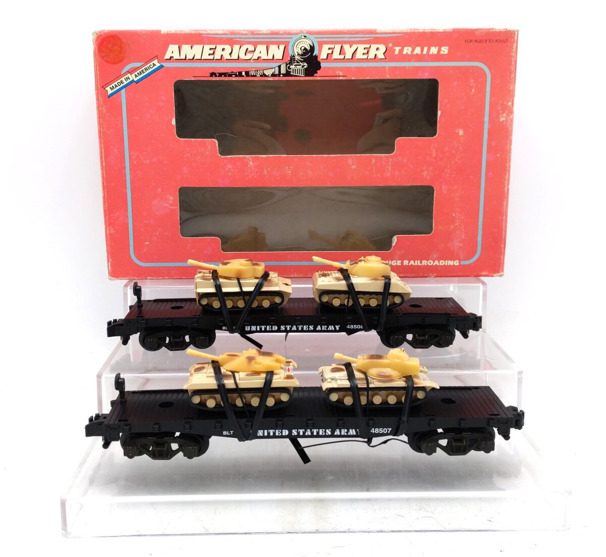 American Flyer 6-48507 S US Army Flatcars with Tanks (Set of 2) NIB