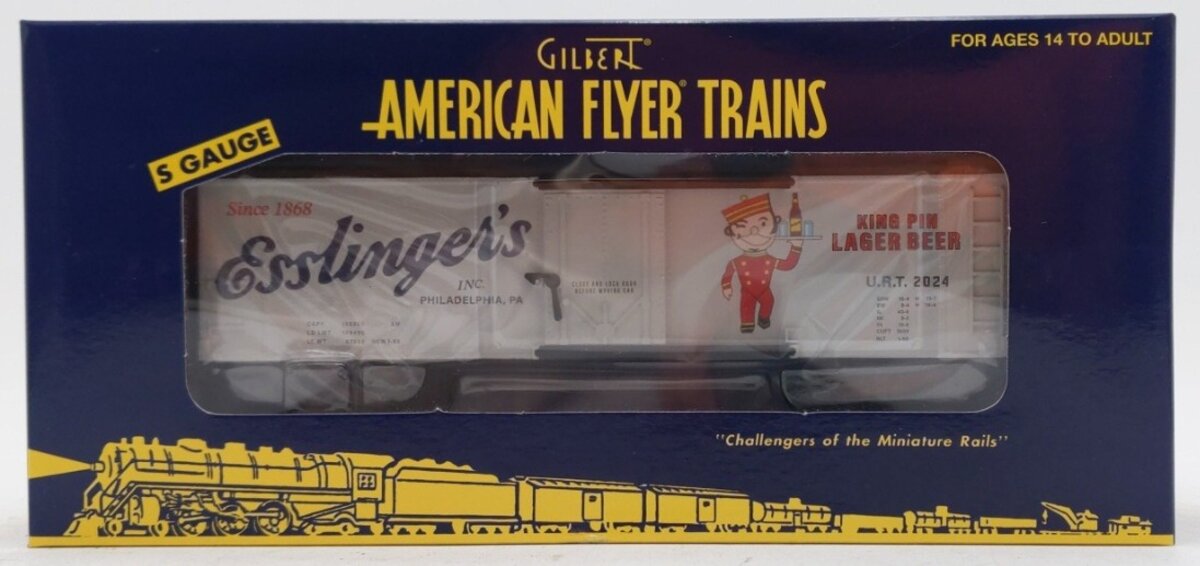 American Flyer 2401143 S Esslinger's "King Pin Lager Beer" Boxcar #2024 NIB