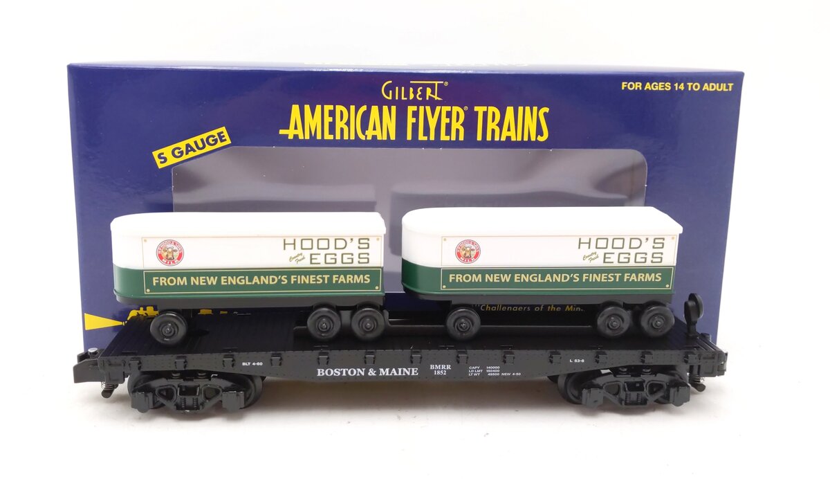 American Flyer 2301091 S Gauge TCA Hoods Eggs TOFC Flatcar w/ Trailers #1852 NIB