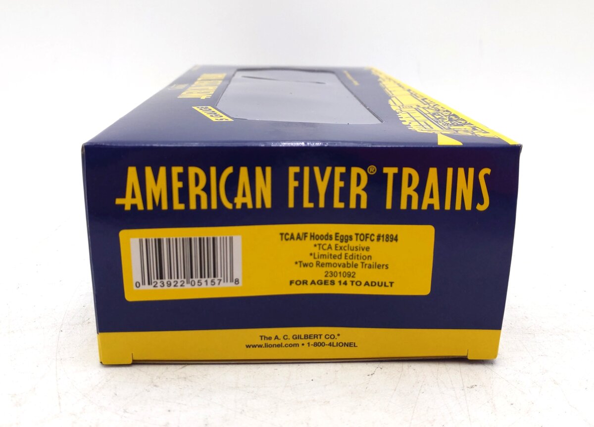 American Flyer 2301092 S Gauge TCA Hoods Eggs TOFC Flatcar w/ Trailers #1894 NIB