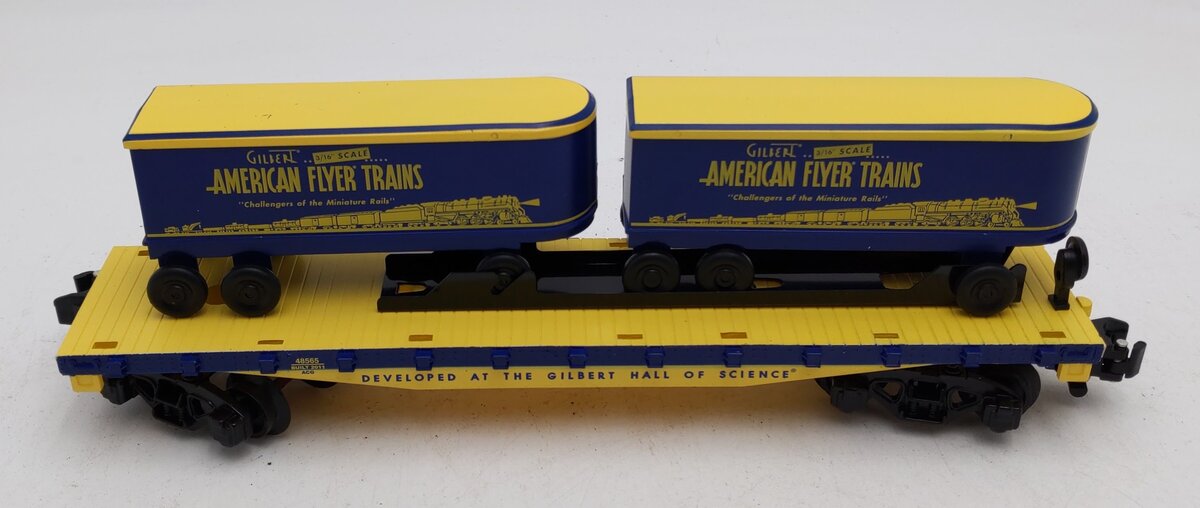 American Flyer 6-48565 S Scale Commemorative Flatcar w/Piggyback Trailers VG/Box