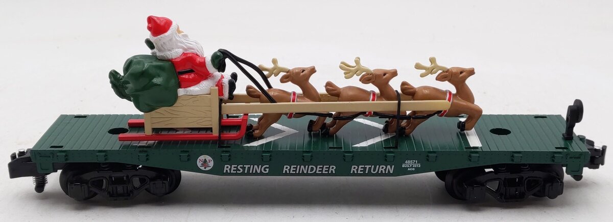 American Flyer 6-48571 S Scale Christmas Flatcar w/Santa’s Sleigh & Reindeer LN/Box
