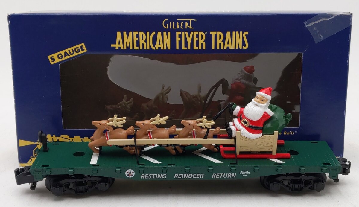 American Flyer 6-48571 S Scale Christmas Flatcar w/Santa’s Sleigh & Reindeer LN/Box
