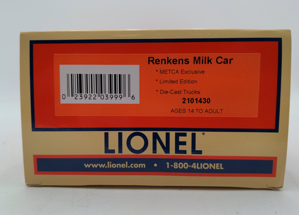 Lionel 2101430 O Gauge Renkens Milk Car #1022 LN/Box