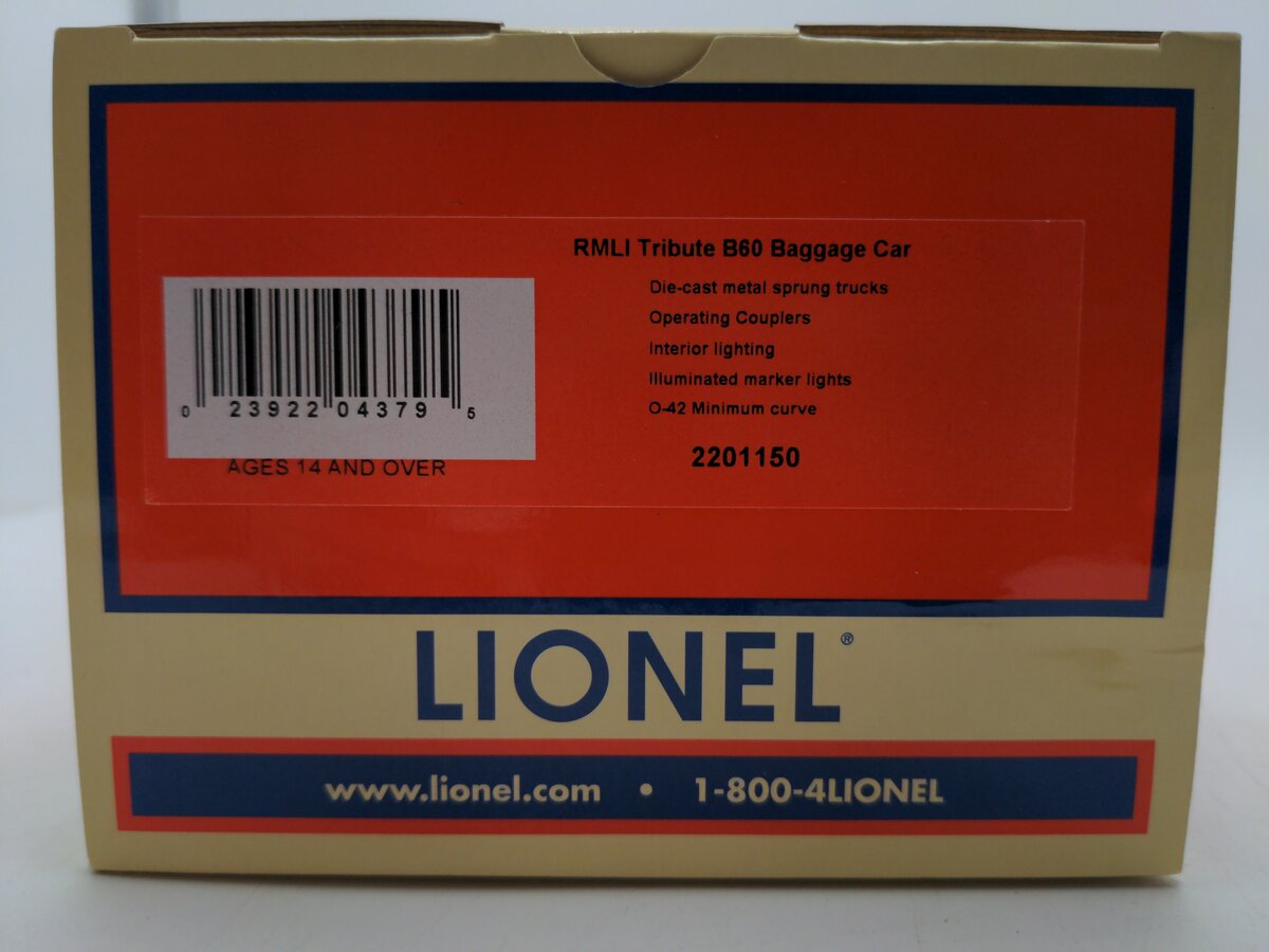 Lionel 01150 O Gauge RMLI Tribute B60 Baggage Car LN/Box