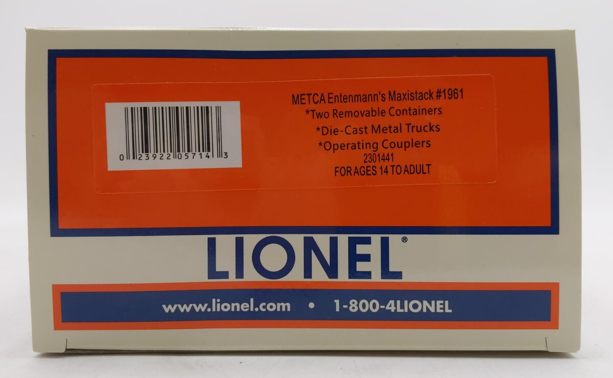 Lionel 2301441 O Gauge METCA Entenmann's Maxistack Stack car w/Containers #1961 LN/Box