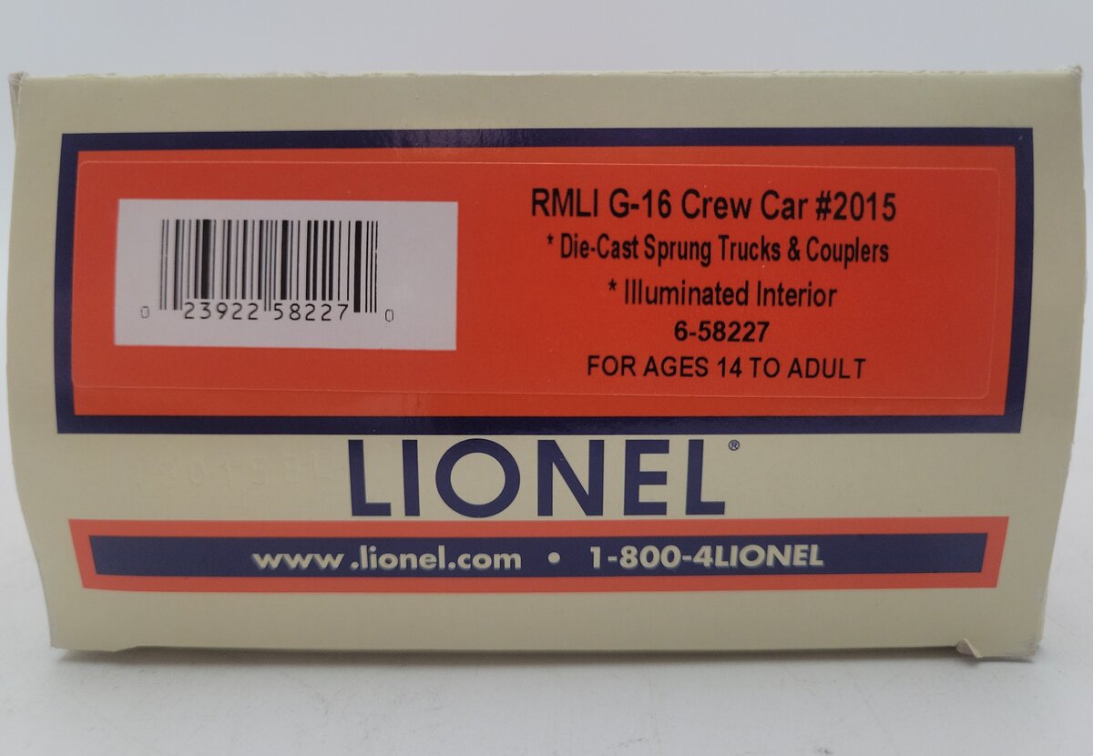 Lionel 6-58227 O Gauge RMLI G-16 Crew Car #2015 LN/Box