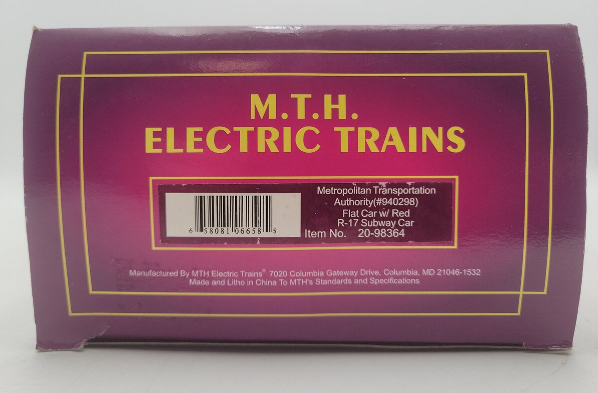 MTH 20-98364 O MTA Flatcar w/ Red R-17 Subway Car #940298 LN/Box
