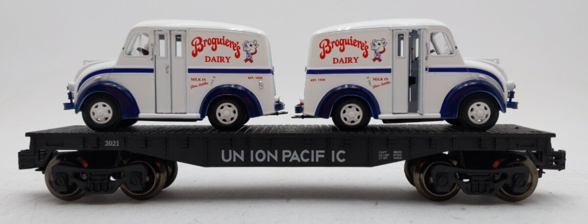 TCA O Union Pacific Flat Car w/ Diecast Broguiere's Dairy Divco Milk Vans #2021 LN