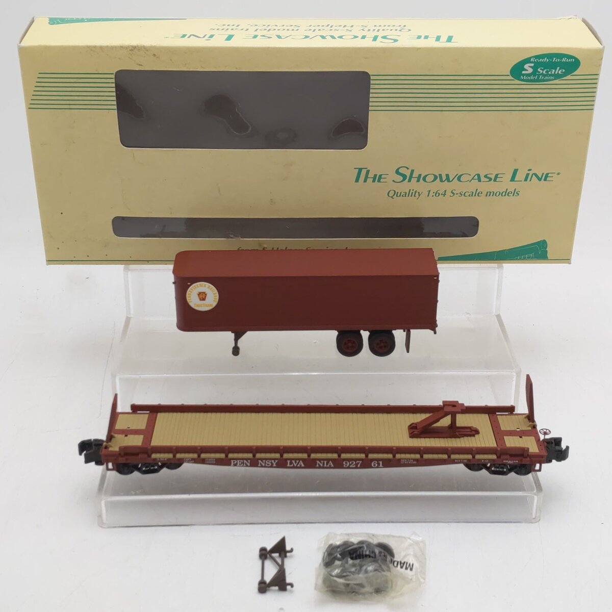 S-Helper 00181 S Gauge Pennsylvania TOFC Flatcar w/Pennsylvania Trailer #92761 EX/Box