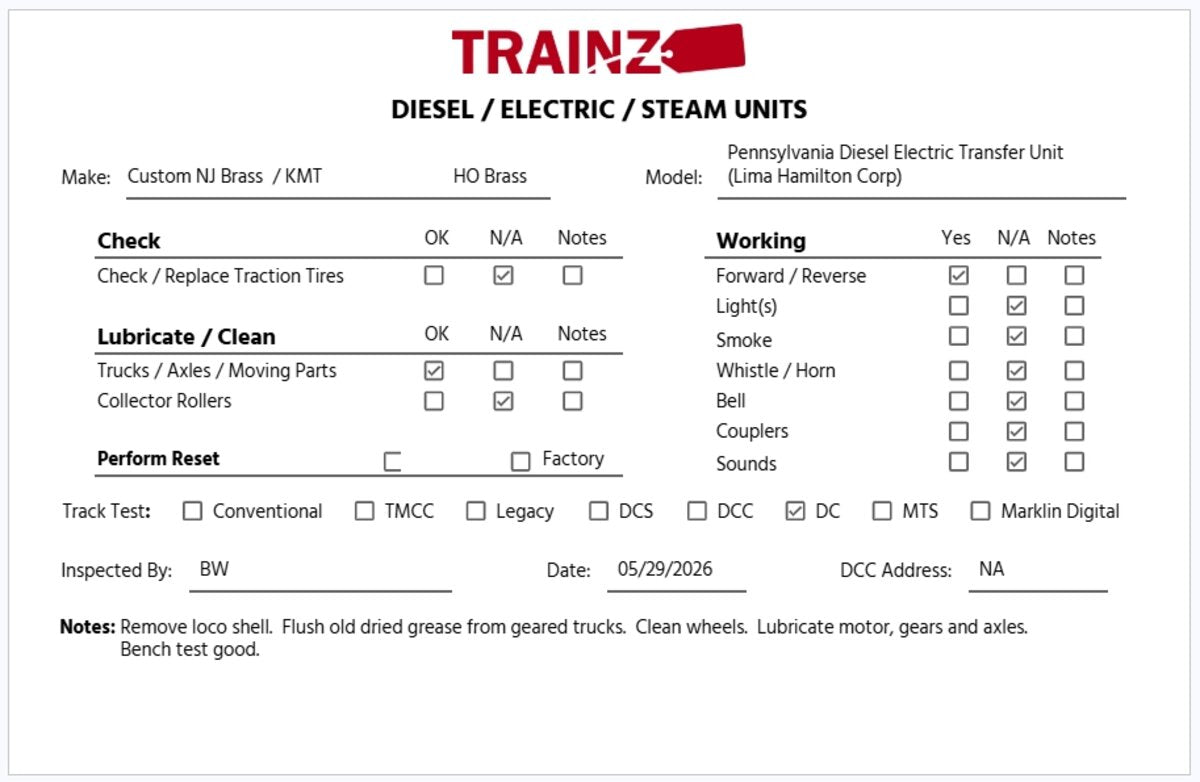 Custom NJ Brass HO Brass Pennsylvania Diesel Electric Transfer Unit - unpainted EX/Box