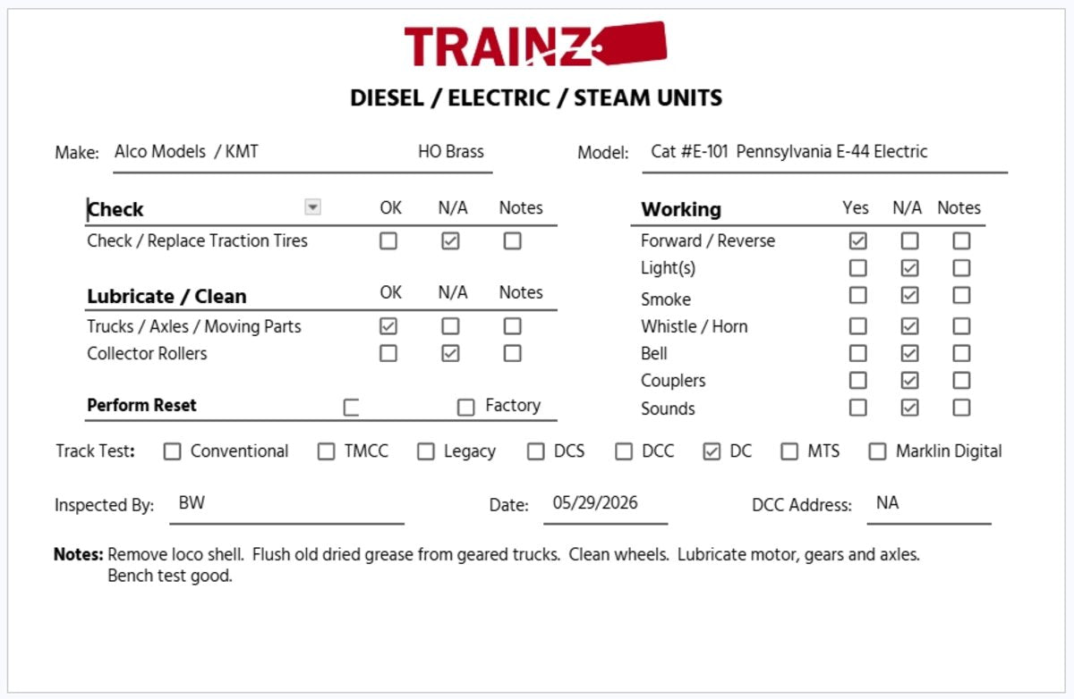 Alco Models E-101 HO Brass PRR E-44 Rectifier Electric Locomotive - Unpainted EX