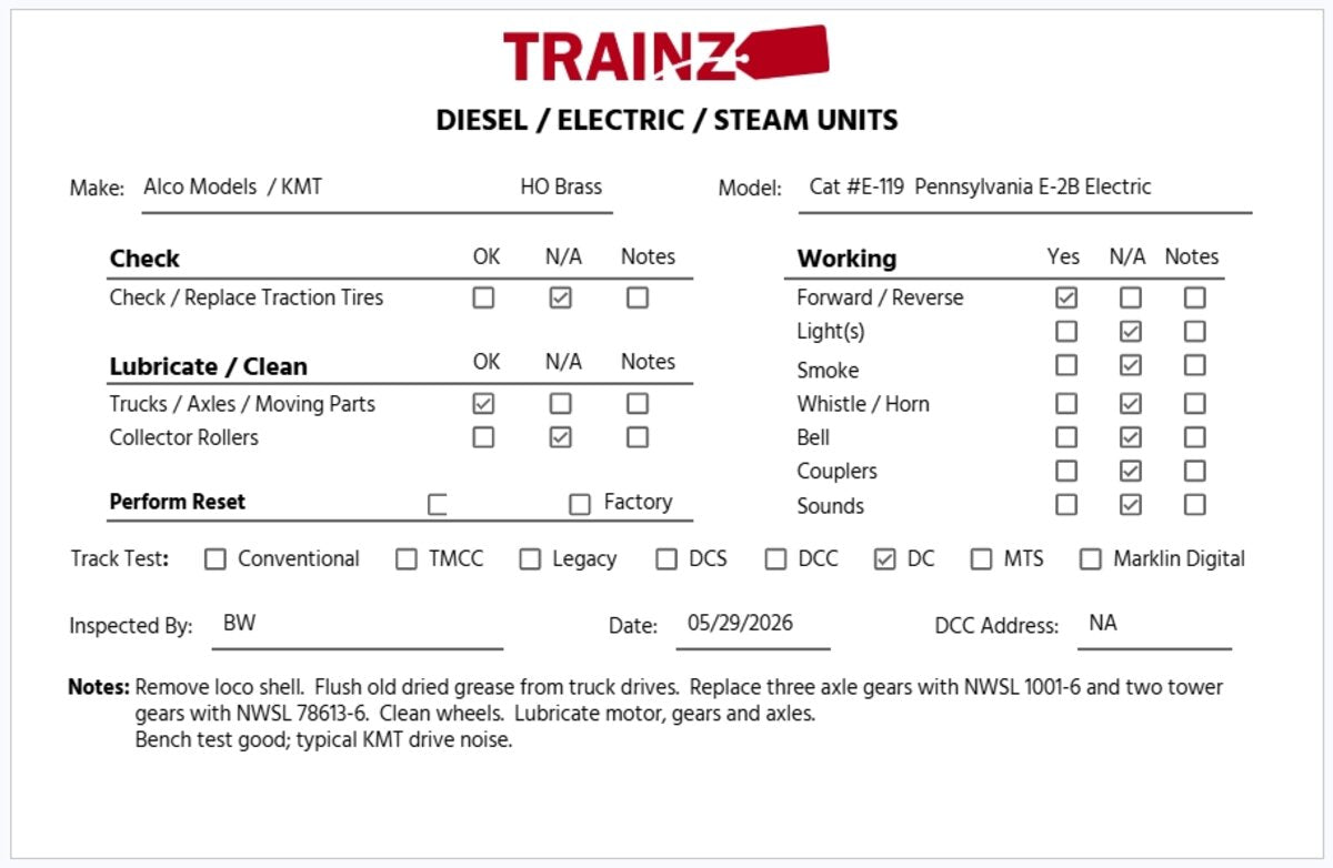 Alco Models E-119 Alco E-119 HO BRASS Pennsylvania E-2B Electric Locomotive EX/Box
