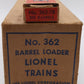 Lionel 362 Vintage O Operating Barrel Loader Ramp VG/Box
