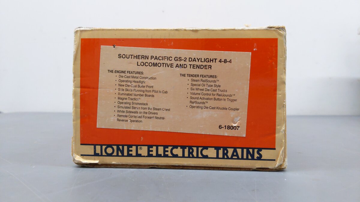 Lionel 6-18007 O Gauge SP Daylight 4-8-4 Steam Locomotive & Tender #4410 w/RS EX/Box