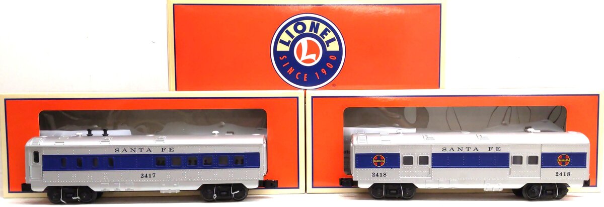 Lionel 6-27772 O Santa Fe Streamlined Blue Stripe Passenger Cars (Set of 2) EX/Box
