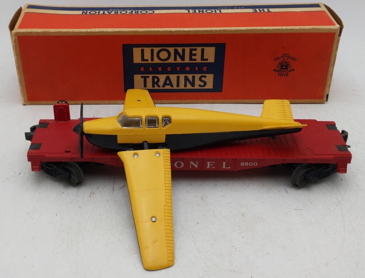 Lionel 6800 Vintage O Flatcar with Yellow over Black Airplane VG/Box