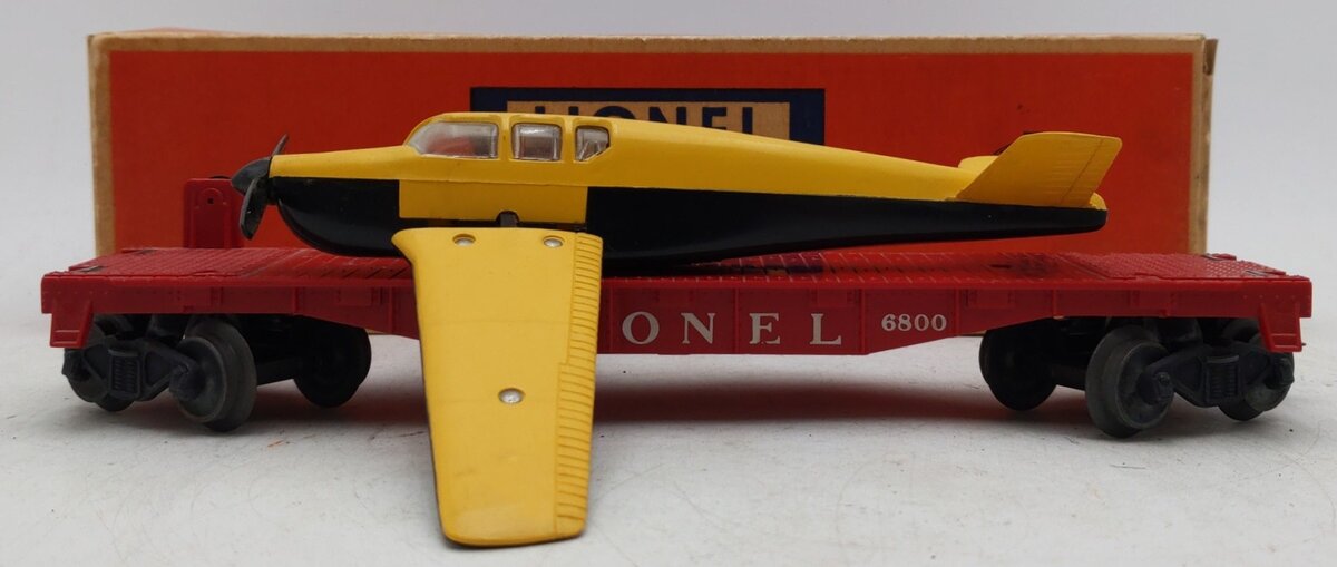 Lionel 6800 Vintage O Flatcar with Yellow over Black Airplane VG/Box