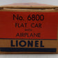 Lionel 6800 Vintage O Flatcar with Yellow over Black Airplane VG/Box