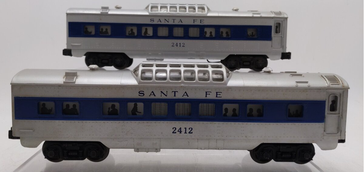 Lionel 2412 Vintage O Santa Fe Illuminated Blue Stripe Vista Dome Car [2] EX