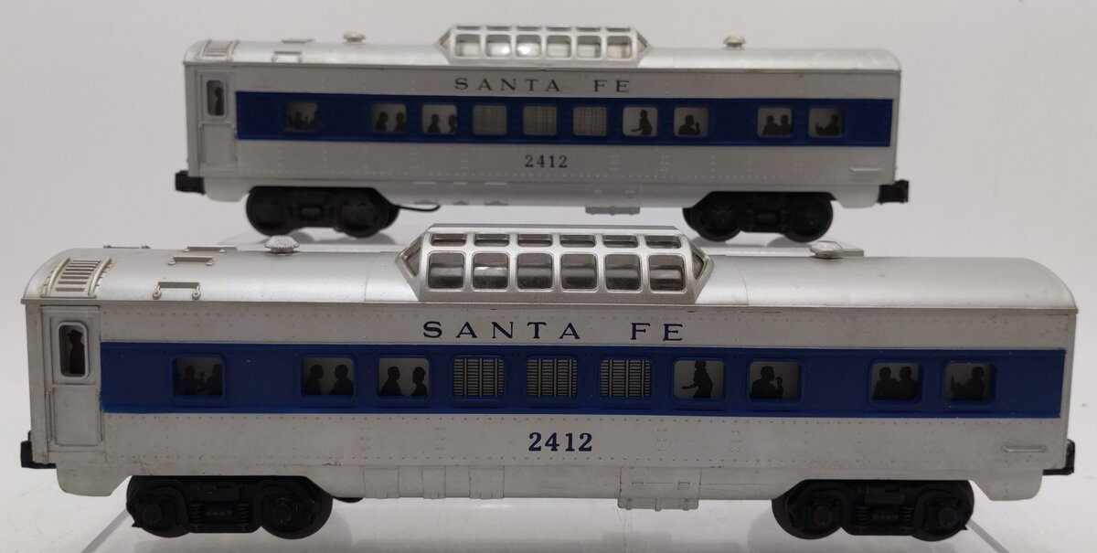 Lionel 2412 Vintage O Santa Fe Illuminated Blue Stripe Vista Dome Car [2] EX