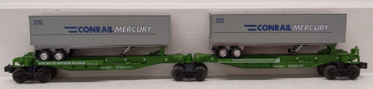 Lionel 6-52041 O Gauge LOTS 1994 Burlington Northern TTUX Flat Car with Trailers EX/Box