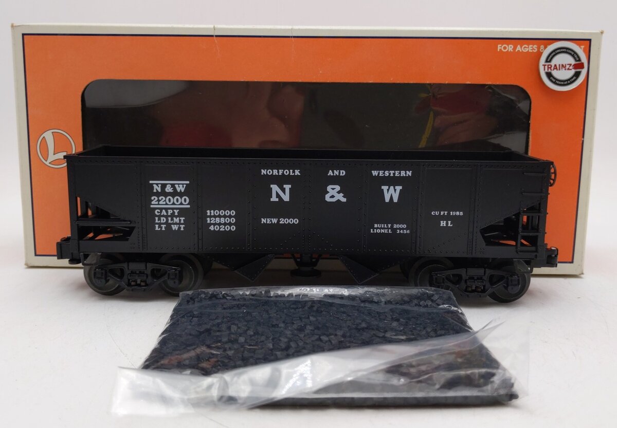 Lionel 6-19885 O Norfolk & Western Operating 2-Bay Hopper #22000 with Coal Load LN/Box